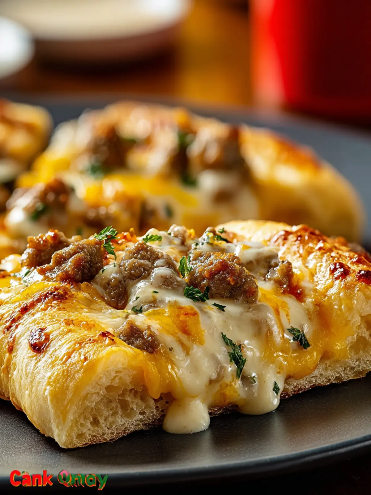 Delicious Sausage Gravy Crescent Roll Breakfast Pizza First Image