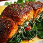 Healthy Blackened Salmon with Spinach & Parmesan Filling First Image