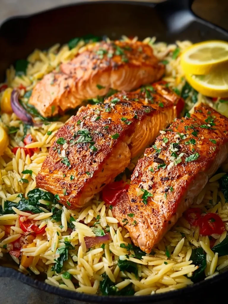 one skillet salmon with lemon orzo First Image
