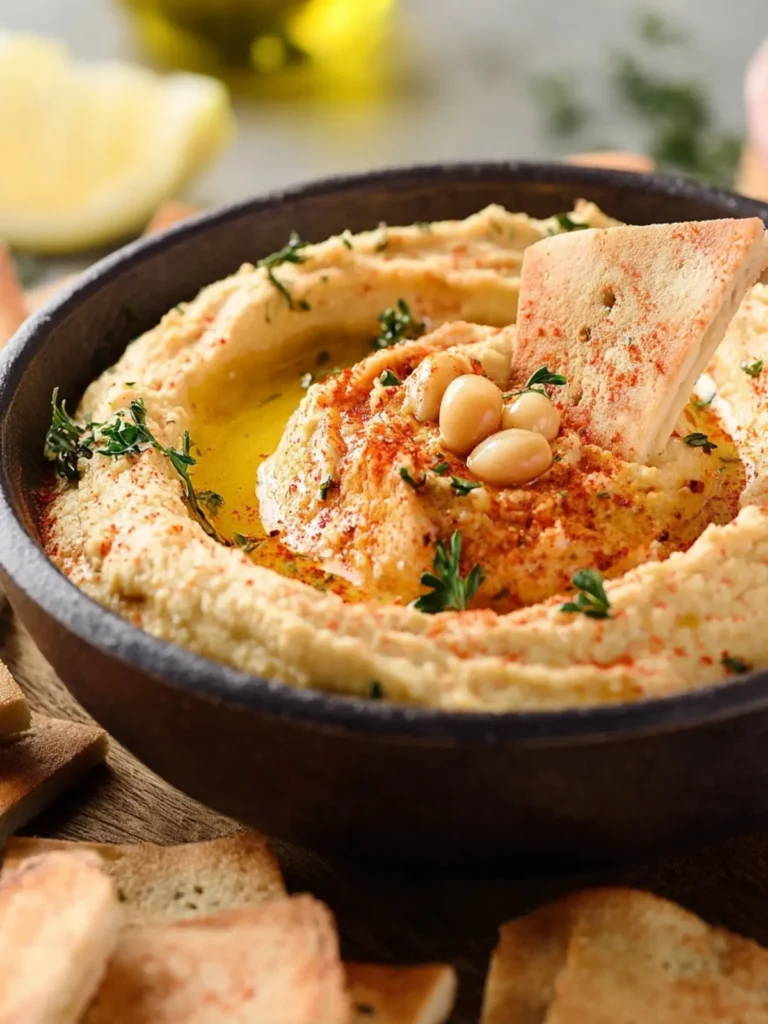 Simple Homemade Roasted Garlic Hummus First Image